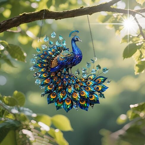 1PC Peacock Colorful Acrylic Suncatcher Hanging, 7.08 inch Window Decor with Printed Stained Glass Style Design, Rainbow Maker Wall Art, Gift Idea & Garden Ornament Indoor Outdoor Use/DW-14 in Saudi Arabia