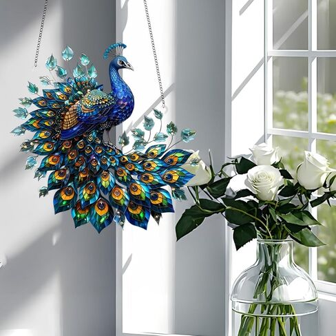 1PC Peacock Colorful Acrylic Suncatcher Hanging, 7.08 inch Window Decor with Printed Stained Glass Style Design, Rainbow Maker Wall Art, Gift Idea & Garden Ornament Indoor Outdoor Use/DW-14 in Saudi Arabia
