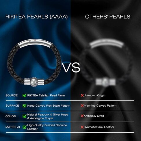 سوار رجالي من الجلد الطبيعي المضفر - سوار لؤلؤ تاهيتي من مياه البحر منحوت يدويًا مقاس 11-12 مم للرجال، هدايا عيد الميلاد السنوية لعيد الميلاد للزوج، مشبك من الفولاذ المقاوم للصدأ قابل للتعديل 7.4 بوصة - 8.2 بوصة in Kuwait