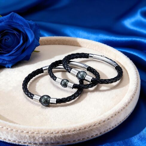 سوار رجالي من الجلد الطبيعي المضفر - سوار لؤلؤ تاهيتي من مياه البحر منحوت يدويًا مقاس 11-12 مم للرجال، هدايا عيد الميلاد السنوية لعيد الميلاد للزوج، مشبك من الفولاذ المقاوم للصدأ قابل للتعديل 7.4 بوصة - 8.2 بوصة in Kuwait