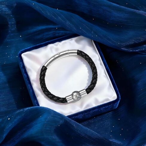 سوار رجالي من الجلد الطبيعي المضفر - سوار لؤلؤ تاهيتي من مياه البحر منحوت يدويًا مقاس 11-12 مم للرجال، هدايا عيد الميلاد السنوية لعيد الميلاد للزوج، مشبك من الفولاذ المقاوم للصدأ قابل للتعديل 7.4 بوصة - 8.2 بوصة in Kuwait