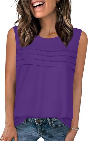 قمصان روزيميا تانك توب للنساء صيفية بدون أكمام بياقة دائرية وطيات أساسية وفضفاضة وبلوزات تونيك كاجوال in Kuwait