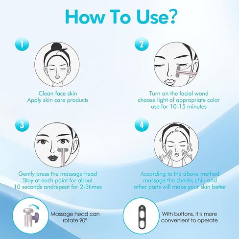 مدلك الوجه، العلاج بالضوء الأحمر للوجه، 7 ألوان LED للوجه، أداة تدليك الوجه بالضوء الأحمر والأزرق لعصا الوجه in Saudi Arabia