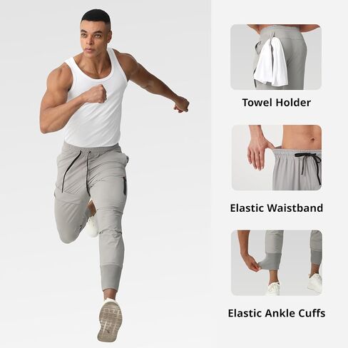 Men's Joggers for Sport,Gym Athletic Pants with Zipper Pockets,Track Pants Lightweight for Workout Travel Training Running in Saudi Arabia