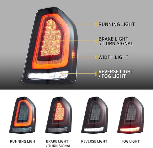 VLAND LED Tail Lights For 2011-2014 Chrysler 300 with Sequential Signals and Startup Animation Rear Lamps Assembly, Driver side & Passenger side, Red & Smoked Lens Style in Saudi Arabia