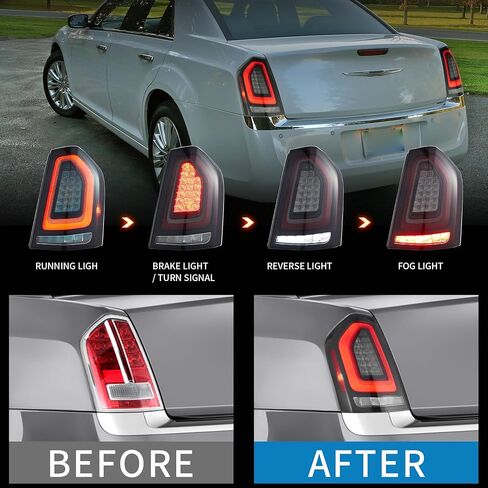 VLAND LED Tail Lights For 2011-2014 Chrysler 300 with Sequential Signals and Startup Animation Rear Lamps Assembly, Driver side & Passenger side, Red & Smoked Lens Style in Saudi Arabia