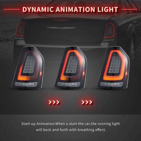 VLAND LED Tail Lights For 2011-2014 Chrysler 300 with Sequential Signals and Startup Animation Rear Lamps Assembly, Driver side & Passenger side, Red & Smoked Lens Style in Saudi Arabia