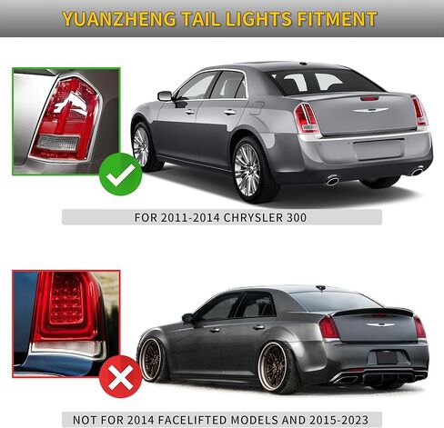 VLAND LED Tail Lights For 2011-2014 Chrysler 300 with Sequential Signals and Startup Animation Rear Lamps Assembly, Driver side & Passenger side, Red & Smoked Lens Style in Saudi Arabia