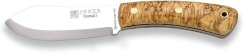 Joker Knife Nessmuk S 132, 4.3 in. Blade Sandvik 14C28N, Birch and Walnut Handle, Brown Leather Sheath, Fishing, Hunting, Camping and Trekking Tool (Walnut Wood, Leather Sheath) in Kuwait
