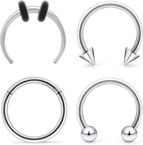 Ftovosyo 4Pcs PA Ring Horseshoe Circular Barbell 316L Surgical Steel Internally Threaded 2G 4G 6G 8G 10G 12G 14G 16G Septum Ring Kit Ear Gauges Pierced Jewelry for Women 10mm 12mm 14mm 16mm in Saudi Arabia