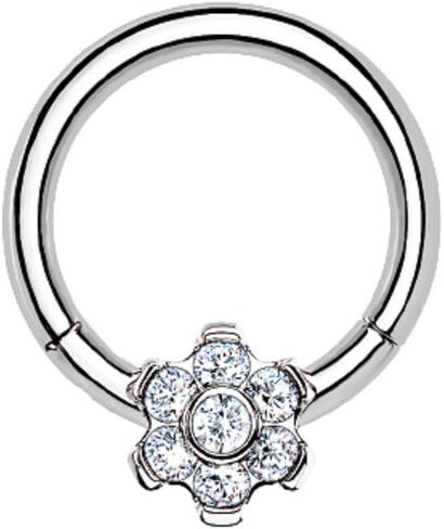 Pierced Owl - 16-18GA G23 Implant Grade Titanium CZ Crystal Flower Cartilage Helix Daith Septum Nose Hinged Segment Ring in Saudi Arabia
