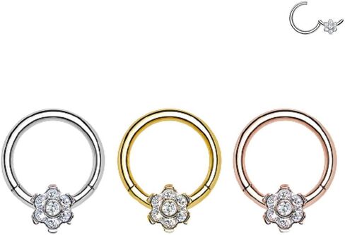 Pierced Owl - 16-18GA G23 Implant Grade Titanium CZ Crystal Flower Cartilage Helix Daith Septum Nose Hinged Segment Ring in Saudi Arabia