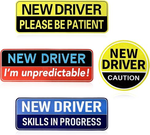 4PCS New Driver Magnet for Car, 10"x3.5" Funny Magnetic Signs with 4.7" Round Novice Driver Sticker, Reflective Safety Warning Sign Reusable Bumper Magnets for Student Drivers in Kuwait