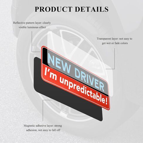 4PCS New Driver Magnet for Car, 10"x3.5" Funny Magnetic Signs with 4.7" Round Novice Driver Sticker, Reflective Safety Warning Sign Reusable Bumper Magnets for Student Drivers in Kuwait