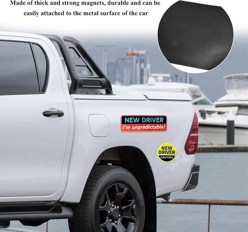 4PCS New Driver Magnet for Car, 10"x3.5" Funny Magnetic Signs with 4.7" Round Novice Driver Sticker, Reflective Safety Warning Sign Reusable Bumper Magnets for Student Drivers in Kuwait