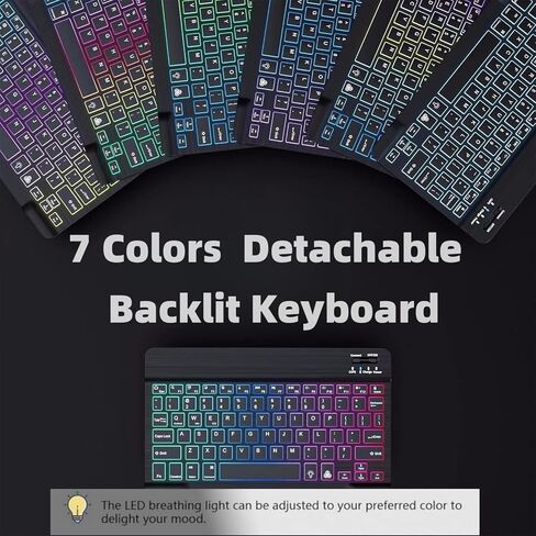 AnMengXinLing Keyboard Case for Fire HD 10/10 Plus Tablet 10.1 inch 2021/2023 (11th/13th Gen) with Mouse, Rainbow Backlight Magnetic Detachable Keyboard Cover with Pencil Holder (Purple) in Kuwait