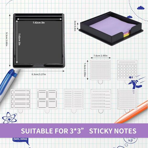 BESARME Sticky Note Holder 3x3 Sticky Note Stencil with 7 Template, Sticky Note Stencil and Holder Note Dispenser for Desk Home Office in Saudi Arabia