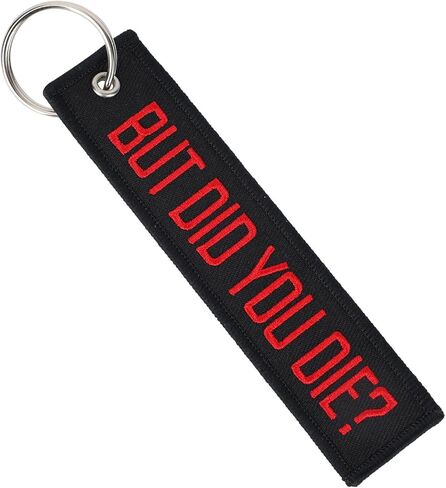 Motorcycle Key Tag, BUT DID YOU DIE Personalized Keychain Embroidery Dirt Bike Keyring for Motorcycles Scooters Bikes Cars Key Ring Accessories (Black & Red) in Saudi Arabia