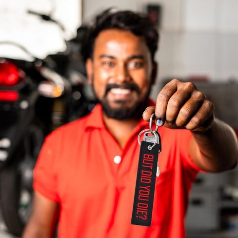 Motorcycle Key Tag, BUT DID YOU DIE Personalized Keychain Embroidery Dirt Bike Keyring for Motorcycles Scooters Bikes Cars Key Ring Accessories (Black & Red) in Saudi Arabia