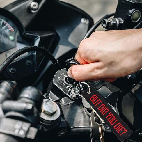 Motorcycle Key Tag, BUT DID YOU DIE Personalized Keychain Embroidery Dirt Bike Keyring for Motorcycles Scooters Bikes Cars Key Ring Accessories (Black & Red) in Saudi Arabia