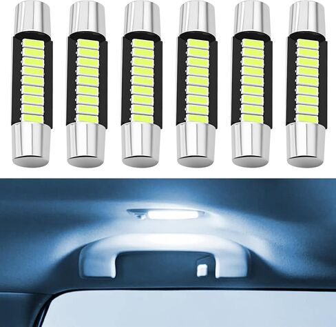 6PCS 29mm 6614F 6641 6612F Festoon LED Car Bulb, Car Interior Bulbs, Extremely Bright 9-SMD 4014 Chips LED Bulb, 12V Auto Light Bulbs for Vanity Mirror, Sun Visor, and Dome Light (White) in Saudi Arabia