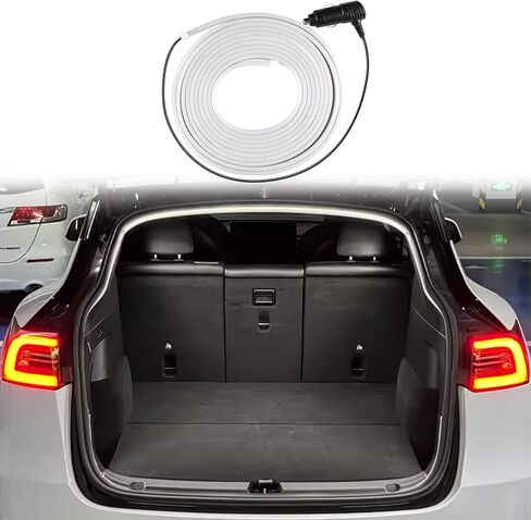 شريط إضاءة LED لصندوق السيارة الخلفي لسيارة Tesla Model Y 2021 2022 2023 - ملحقات صندوق السيارة الخلفي من السيليكون لطراز Tesla Y، إضاءة محيطة للديكور الداخلي المقاوم للماء (DC 15V، أبيض بارد) in Kuwait