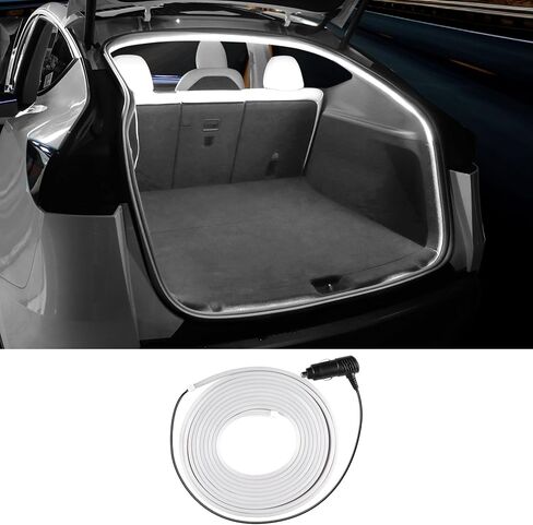 شريط إضاءة LED لصندوق السيارة الخلفي لسيارة Tesla Model Y 2021 2022 2023 - ملحقات صندوق السيارة الخلفي من السيليكون لطراز Tesla Y، إضاءة محيطة للديكور الداخلي المقاوم للماء (DC 15V، أبيض بارد) in Kuwait