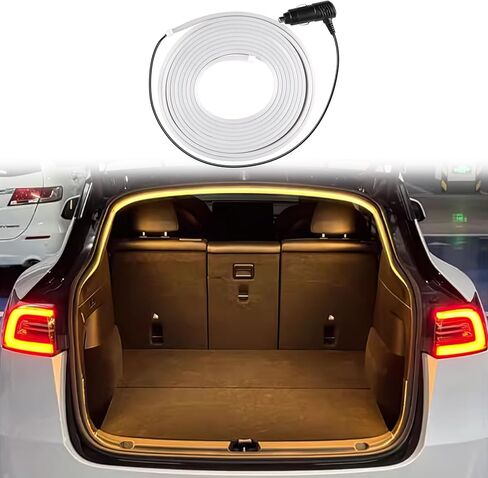 شريط إضاءة LED لصندوق السيارة الخلفي لسيارة Tesla Model Y 2021 2022 2023 - ملحقات صندوق السيارة الخلفي من السيليكون لطراز Tesla Y، إضاءة محيطة للديكور الداخلي المقاوم للماء (DC 15V، أبيض بارد) in Kuwait