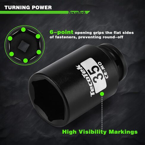 مجموعة مقابس صدمية عميقة 1/2 بوصة ذات 6 نقاط، مجموعة مقابس صدمات لمحور المغزل العميق 11 قطعة، Cr-Mo، 27 مم - 41 مم in Kuwait