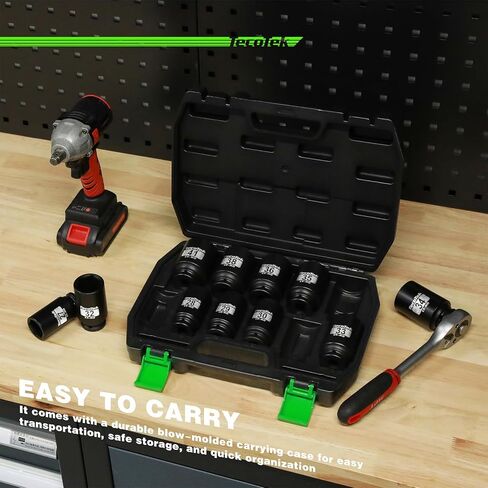 مجموعة مقابس صدمية عميقة 1/2 بوصة ذات 6 نقاط، مجموعة مقابس صدمات لمحور المغزل العميق 11 قطعة، Cr-Mo، 27 مم - 41 مم in Kuwait