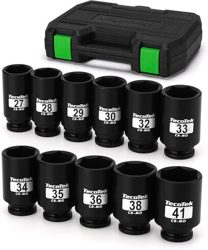 مجموعة مقابس صدمية عميقة 1/2 بوصة ذات 6 نقاط، مجموعة مقابس صدمات لمحور المغزل العميق 11 قطعة، Cr-Mo، 27 مم - 41 مم in Kuwait