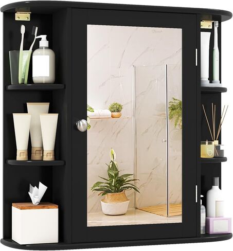 Tangkula Bathroom Medicine Cabinet with Mirror, Wall Mounted Bathroom Storage Cabinet w/Mirror Door & 6 Open Shelves, Adjustable Shelves, Mirrored Bathroom Wall Cabinet (White) in Saudi Arabia