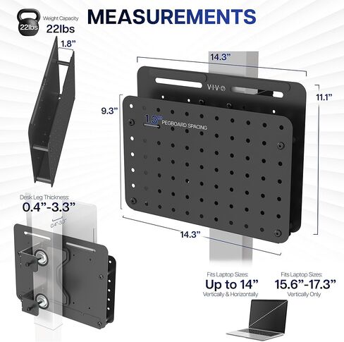 VIVO Steel Clamp-on Desk Leg Laptop Mount Holder, 14 x 11 inch Magnetic Peg Board, Desk Accessory Organizer, Black, Mount-LHS1 in Saudi Arabia