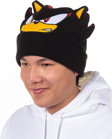 AI ACCESSORY INNOVATIONS Sonic The Hedgehog Beanie Shadow Character 3D Ears Quills Embroidered Cuff Knitted Cap Hat Warm Winter for Men Women Black in Saudi Arabia