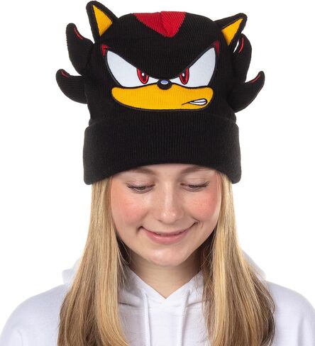 AI ACCESSORY INNOVATIONS Sonic The Hedgehog Beanie Shadow Character 3D Ears Quills Embroidered Cuff Knitted Cap Hat Warm Winter for Men Women Black in Saudi Arabia