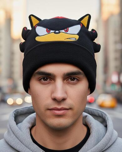 AI ACCESSORY INNOVATIONS Sonic The Hedgehog Beanie Shadow Character 3D Ears Quills Embroidered Cuff Knitted Cap Hat Warm Winter for Men Women Black in Saudi Arabia