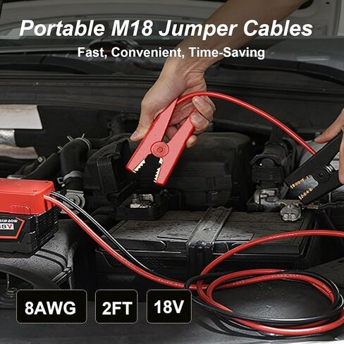 Jump Starter Cables for Milwaukee M18 18V Battery, 2ft 8AWG Silicone Booster Cable with Alligator Clips, Jump Start Car Truck RV and Charge Tools, 392°F/200°C Heat Resistant in Saudi Arabia