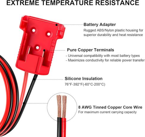 Jump Starter Cables for Milwaukee M18 18V Battery, 2ft 8AWG Silicone Booster Cable with Alligator Clips, Jump Start Car Truck RV and Charge Tools, 392°F/200°C Heat Resistant in Saudi Arabia