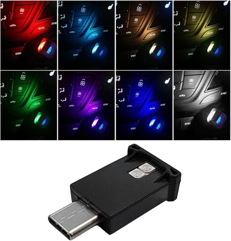 2PCS USB Type C LED Ambient Light, Mini 8 Colors RGB LED Light, Adjustable Brightness Interior Atmosphere Lamp for Automotive, Home, Laptop, Lighting Parts Car Accessories in Saudi Arabia