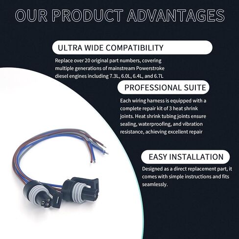 موصل تسخير ضفيرة 3 طرق متوافق مع Ford Super Duty F250 F350 F450 F550 6.0L 7.3L ديزل، يستبدل OEM 5C3Z12224A 904-222، سرج إصلاح مستشعر ICP EBP (قطعتان) in Kuwait
