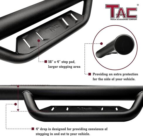 TAC 4" Drop Side Steps Running Boards Fit 2005-2023 Toyota Tacoma Double Cab | Fine Texture Black Nerf Bars | Pickup Truck Off-Road Exterior Accessories in Saudi Arabia
