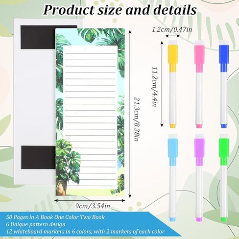 12 Pack Magnetic Note Pad for Fridge with 12 Marker Pens - 8.38" x 3.54" Magnetic List Pads for Refrigerator, 6 Pattern Styles & 50 Sheets Each, Ultimate Fridge Notepad with Magnet Set in Saudi Arabia