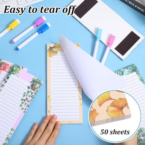 12 Pack Magnetic Note Pad for Fridge with 12 Marker Pens - 8.38" x 3.54" Magnetic List Pads for Refrigerator, 6 Pattern Styles & 50 Sheets Each, Ultimate Fridge Notepad with Magnet Set in Saudi Arabia