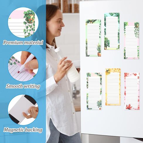 12 Pack Magnetic Note Pad for Fridge with 12 Marker Pens - 8.38" x 3.54" Magnetic List Pads for Refrigerator, 6 Pattern Styles & 50 Sheets Each, Ultimate Fridge Notepad with Magnet Set in Saudi Arabia