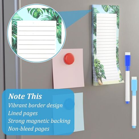 12 Pack Magnetic Note Pad for Fridge with 12 Marker Pens - 8.38" x 3.54" Magnetic List Pads for Refrigerator, 6 Pattern Styles & 50 Sheets Each, Ultimate Fridge Notepad with Magnet Set in Saudi Arabia