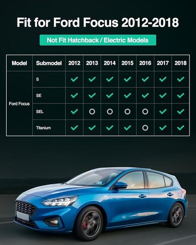 سجادات أرضية DiffCar® لسيارة Ford Focus 2012–2018 سيدان (ليست لـ RS)، سجادات أرضية سيارة مطاطية تناسب جميع الأحوال الجوية وبطانة شحن للتركيز، غير قابلة للانزلاق، سهلة التنظيف، 4 قطع بطانات أرضية كاملة التغطية in Saudi Arabia