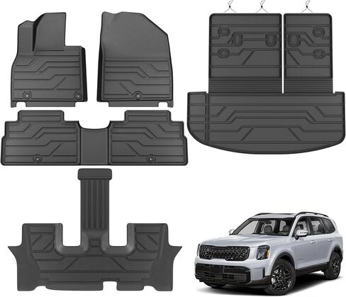 KARPAL Floor Mats for 2020-2025 Kia Telluride 7&8 Seats, TPE All Weather Custom Fit Floor Liners Car Mats Kia Telluride Accessories, 1st & 2nd & 3rd Row & Trunk Mat Full Set in Saudi Arabia