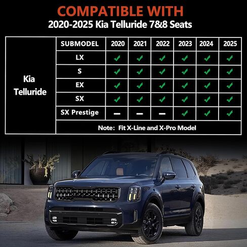 KARPAL Floor Mats for 2020-2025 Kia Telluride 7&8 Seats, TPE All Weather Custom Fit Floor Liners Car Mats Kia Telluride Accessories, 1st & 2nd & 3rd Row & Trunk Mat Full Set in Saudi Arabia