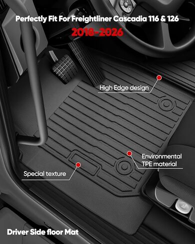 Floor Mats for Freightliner Cascadia 2026 2025 2024 2023 2022 2021 2019 2018, All-Weather Heavy Duty Semi Truck Floor Liners, Cab Mats Rubber Carpet for Freightliner Cascadia Big Rig Accessories in Kuwait