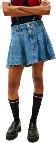 Tommy Jeans Women's Denim Pleated Mini Skirt with Embroidered Flag Logo in Saudi Arabia